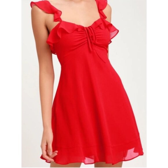 Lulus Womens Red Flutter A-Line Mini Dress Size Medium Romantic Feminine Flirty - Picture 2 of 14